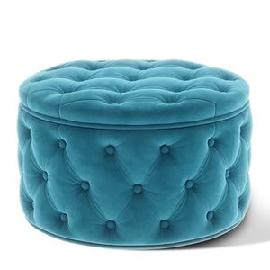 [New] 29.5"Wide Classic Button Tufted Velvet Round Ottoman With Storage Living Room Footrest