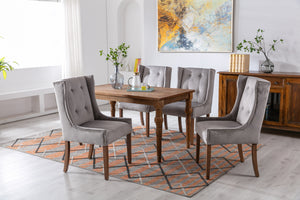 Classic Gray Velvet Upholstered Wing-back Dining Chair with Solid Wood Legs