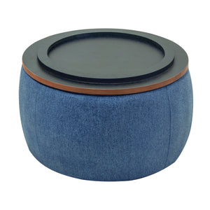 Round Storage Ottoman, 2 in 1 Function, Work as End table and Ottoman, Navy (25.5"x25.5"x14.5")