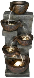 Rustic Outdoor Floor Water Fountain With Light LED Cascading Tipping Jugs For Yard Garden Patio Deck Home