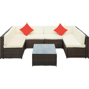 TOPMAX Patio Furniture Set PE Rattan Sectional Garden Furniture Corner Sofa Set (7 Pieces, Beige)