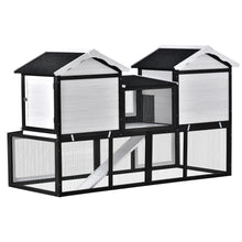 Load image into Gallery viewer, GO 80.3” Large Luxury Rabbit Hutch, Chicken Coop with Wavy Roof Decorative Strip Asphalt Slab Roof Barbed Wire Acrylic Hold 8 Rabbits, White and Black
