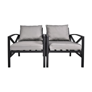 Patio Furniture Metal Arm Chair,2 PCS  Garden Outdoor Contemporary Sofa Metal Chair with Cushions, Black