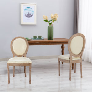 HengMing Upholstered  French Dining  Chair with rubber legs PU leather,Set of 2, Beige