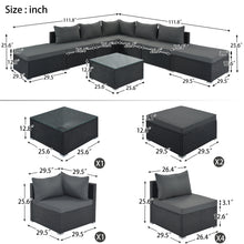 Load image into Gallery viewer, 8-Pieces Outdoor Patio Furniture Sets, Garden Conversation Wicker Sofa Set, Single Sofa Combinable, Gray Cushions Black Wicker
