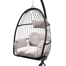 Load image into Gallery viewer, Hanging Swing  Chair Outdoor Patio Wicker  ,  PVC Rattan Swing Hammock Egg Chair with C Type Bracket ,  With Cushion and Pillow for Indoor,Outdoor，Gray
