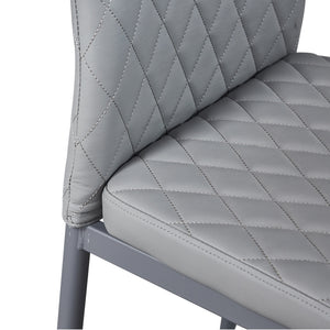Light Gray modern minimalist dining chair fireproof leather sprayed metal pipe diamond grid pattern restaurant home conference chair set of 4
