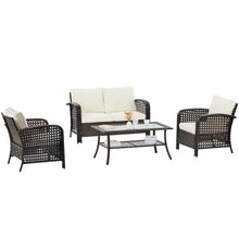 Load image into Gallery viewer, 4 Pieces Outdoor Patio Furniture Sets Rattan Chair with coffee table Wicker Set, Outdoor Indoor Use Backyard Porch Garden Poolside Balcony Furniture Sets (Brown)
