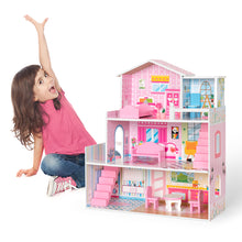 Load image into Gallery viewer, Wooden Dollhouse with Furniture, Doll House Playset for Kids
