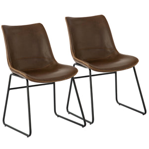 TREXM Vintage Armless Leatherier Dining Stools Indoor Dining Chairs Set of 2（Light Brown）