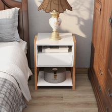 Load image into Gallery viewer, White Nightstand Side Table Side Table with Storage Drawers and Open Shelves Solid Wood Nightstand with Solid Wood Legs Modern Nightstand for Bedroom Living Room

