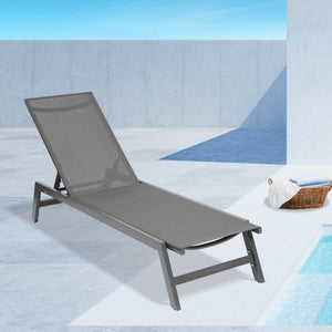 Outdoor Chaise Lounge Chair,Five-Position Adjustable Aluminum Recliner,All Weather For Patio,Beach,Yard, Pool(Grey Frame/Dark Grey Fabric)