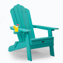 Load image into Gallery viewer, TALE Folding Adirondack Chair with Pullout Ottoman with Cup Holder, Oversized, Poly Lumber,  for Patio Deck Garden, Backyard Furniture, Easy to Install,GREEN. Banned from selling on Amazon
