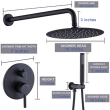 Load image into Gallery viewer, Shower System Shower Faucet Combo Set Wall Mounted with 10&quot; Rainfall Shower Head and handheld shower faucet, Matte Black Finish with Brass Valve Rough-In
