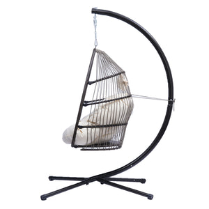 Outdoor Patio Wicker Folding Hanging Chair,Rattan Swing Hammock Egg Chair With C Type Bracket , With Cushion And Pillow