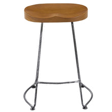 Load image into Gallery viewer, BTEXPERT Industrial 24&quot; Antique Rebar Counter Bar Height Bistro Stools saddle Wood 2 PCS
