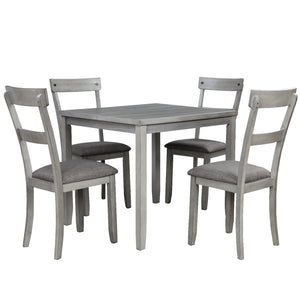 TREXM 5 Piece Dining Table Set Industrial Wooden Kitchen Table and 4 Chairs for Dining Room (Light Grey)