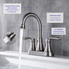 Load image into Gallery viewer, 2-Handle 4-Inch Brushed Nickel Bathroom Faucet, Bathroom Vanity Sink Faucets with Pop-up Drain and Supply Hoses
