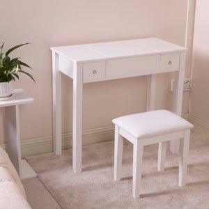 Wooden Vanity Table Makeup Desk with Flip-top Mirror Writing desk,White