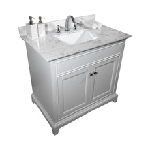 Load image into Gallery viewer, Montary 31inch bathroom vanity top stone carrara white new style tops with rectangle undermount ceramic sink  and back splash with 3 faucet hole  for bathrom cabinet
