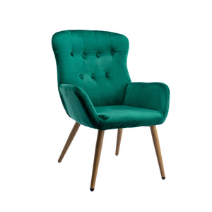 Hengming Accent Chair Modern Tufted Button Wingback Vanity Chair with Arms Upholstered Tall Back Desk Chair with Metal Legs for Living Room Bedroom Waiting Room(Green)