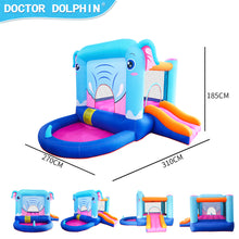 Load image into Gallery viewer, Oxford Fabric 420D+840D Blue Elephant inflatable castle bounce house  slide and jumping  with 350W Blower
