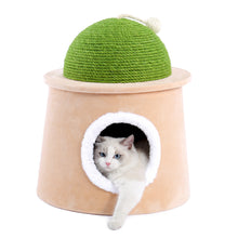 Load image into Gallery viewer, Cactus Cat Cave House with Sisal Scratching Post and sisal ball for cat kittens Green L
