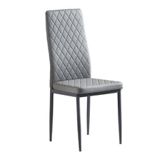 Load image into Gallery viewer, Light Gray modern minimalist dining chair fireproof leather sprayed metal pipe diamond grid pattern restaurant home conference chair set of 6
