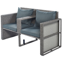 Load image into Gallery viewer, TOPMAX 2-Piece All-Weather PE Wicker Conversation Set Rattan Sofa Set Outdoor Patio Half-moon Sectional Furniture Set w/ Side Table for Umbrella, Gray Rattan+Gray Cushion
