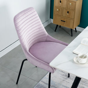 Hot Sell Simple Fabric Foam Metal Leg Steel Leg Pink Fabric Dining Chair(set of 2)