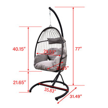 Load image into Gallery viewer, Hanging Swing  Chair Outdoor Patio Wicker  ,  PVC Rattan Swing Hammock Egg Chair with C Type Bracket ,  With Cushion and Pillow for Indoor,Outdoor，Gray
