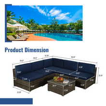 Load image into Gallery viewer, Beefurni Outdoor Garden Patio Furniture 6-Piece Dark Gray PE Rattan Wicker Sectional Navy Cushioned Sofa Sets
