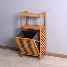 Load image into Gallery viewer, Bathroom Laundry Basket Bamboo Storage Basket with 2-tier Shelf 17.32 x 13 x 37.8 inch
