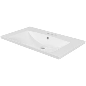 30" Single Bathroom Vanity Top with White Basin, 3-Faucet Holes, Ceramic