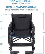 Load image into Gallery viewer, HealSmart Lightweight Wheelchair with Swing Away Elevating Leg Rest, Black ,19&quot; Seat
