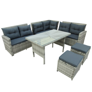 TOPMAX 6-Piece Patio Furniture Set Outdoor Sectional Sofa with Glass Table, Ottomans for Pool, Backyard, Lawn (Gray)