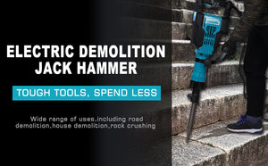 1900 BPM Electric Demolition Jack Hammer 1-1/8 Inch SDS-Hex Heavy Duty Concrete Pavement Breaker Drills Kit