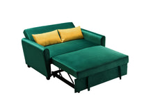 Load image into Gallery viewer, [VIDEO provided]55&quot; Modern Velvet Sofa with Pull-Out Sleeper Bed with 2 Pillows Adjustable Backrest for Small Spaces Green
