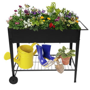 Aveyas Mobile Metal Raised Garden Bed Cart with Legs, Elevated Tall Planter Box with Wheels for Outdoor Indoors House Patio Backyard Vegetables Tomato DIY Herb Grow (Black)