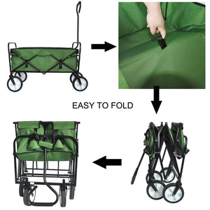 Folding Wagon Garden Shopping Beach Cart (Green)