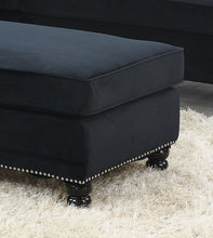 Load image into Gallery viewer, Living Room XL- Cocktail Ottoman Black Velvet Accent Studding Trim Wooden Legs
