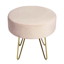 Load image into Gallery viewer, 17.7&quot; Pink and Gold Decorative Round Shaped Ottoman with Metal Legs
