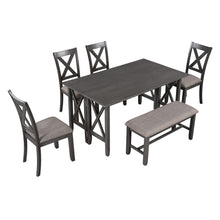 Load image into Gallery viewer, TREXM 6-Piece Family Dining Room Set Solid Wood Space Saving Foldable Table and 4 Chairs with Bench for Dining Room (Gray)

