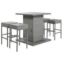 Load image into Gallery viewer, TOPMAX Patio 5-Piece Rattan Dining Table Set, PE Wicker Square Kitchen Table Set with Storage Shelf and 4 Padded Stools for Poolside, Garden, Gray Wicker+Dark Gray Cushion
