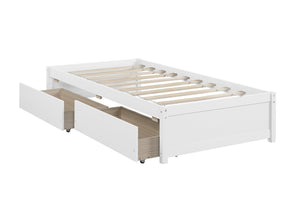 Twin Bed with 2 Drawers, Solid Wood, No Box Spring Needed ，White