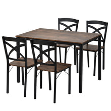Load image into Gallery viewer, TREXM 5-Piece Industrial Wooden Dining Set with Metal Frame and 4 Ergonomic Chairs, Brown
