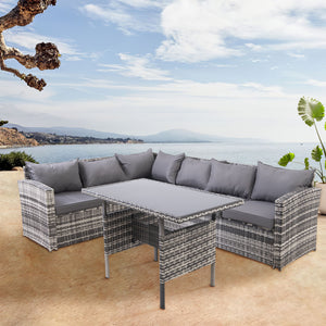 7 people outdoor rattan corner sofa, glass table