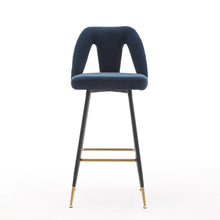 Load image into Gallery viewer, A&amp;A Furniture,Akoya Collection Modern | Contemporary Velvet Upholstered Connor 28&quot; Bar Stool &amp; Counter Stools with Nailheads and Gold Tipped Black Metal Legs,Set of 2 (Blue)
