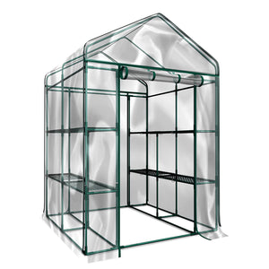 Outdoor 56" W x 56" D x 76" H Green House ,Walk-in Plant Gardening Greenhouse With 2 Tiers 8 Shelves(Transparent Cover)