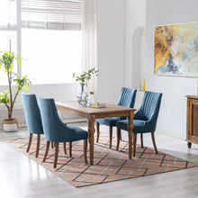 Load image into Gallery viewer, Exquisite Blue Linen Fabric Upholstered Strip Back Dining Chair with Solid Wood Legs 2 Pcs
